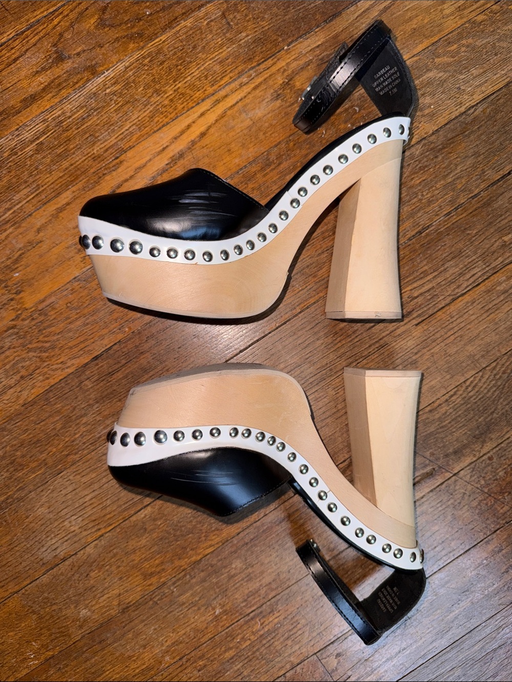 Jeffrey Campbell Barbeau Black Studded Platform Clog with Natural Wood Heel - Picture 4 of 7